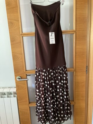 Vestido Zara Marrón Lunares Blanco M y L