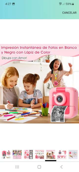 Cámara infantil rosa con accesorios nuevo precinta