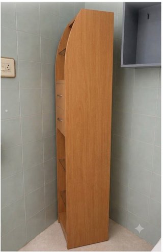 Mueble columna baño madera y baldas de cristal