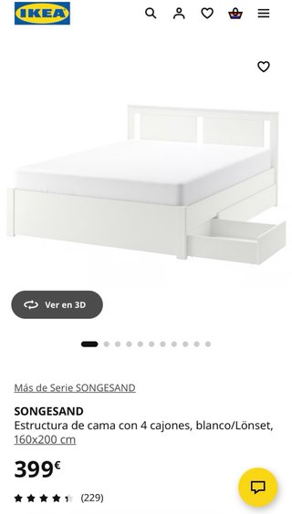 Estructura Cama Ikea Songesand 160cm con 4 cajones