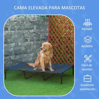 Cama Elevada para Perros Gatos Portátil Azul