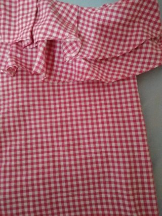 Camisa cuadros volantes cuello barco rosa