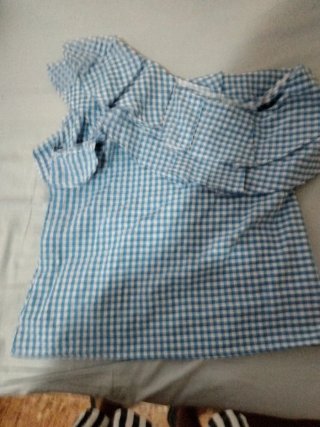 Camisa cuadros volantes azul y blanco
