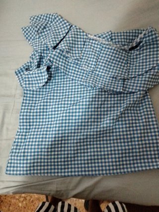 Camisa cuadros volantes azul y blanco