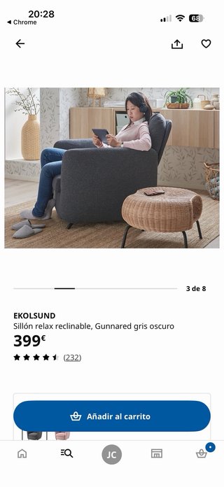 Sillón relax reclinable gris oscuro Ekolsund
