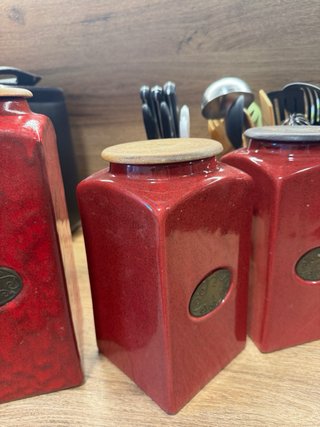 Set 3 Tarros Cocina Rojos Cerámica