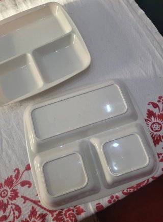 2 piatti piani plastica dura con scomparti