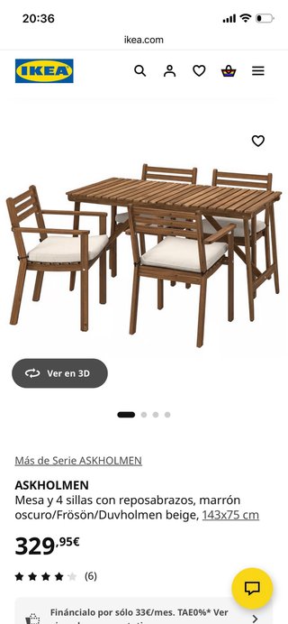 Conjunto mesa y sillas de madera exterior