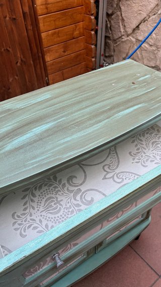 Mueble recibidor verde y beige