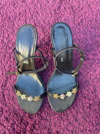 Sandalias de fiesta tacón negras talla 37