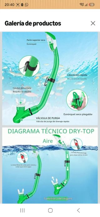 Máscara de buceo y snorkel verde nuevo