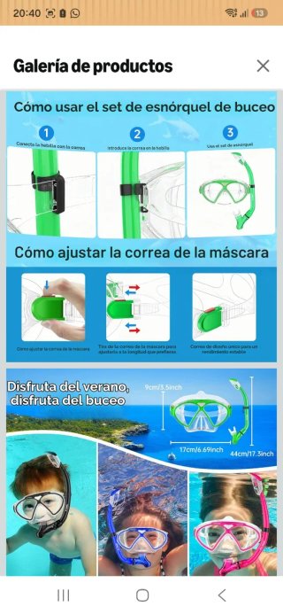 Máscara de buceo y snorkel verde nuevo