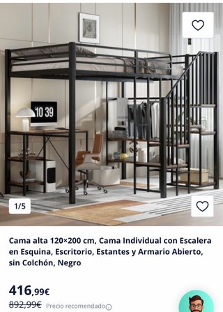 Cama alta 120x200 con escritorio