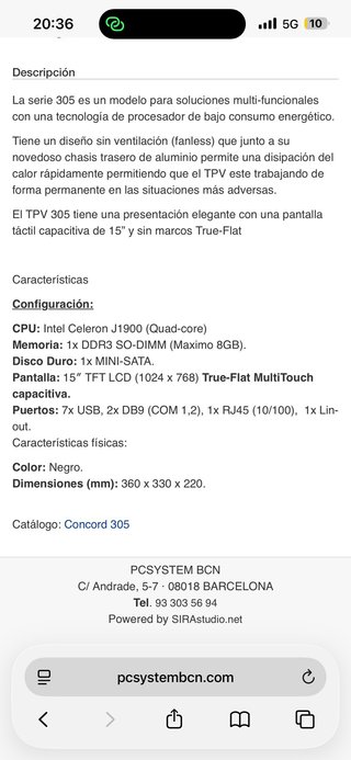 TPV Táctil Concord 15” + Impresora Ticket Termica