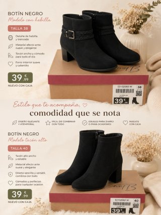 Botín negro myB con hebilla talla 38