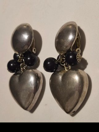 Pendientes vintage corazón plata y ônix