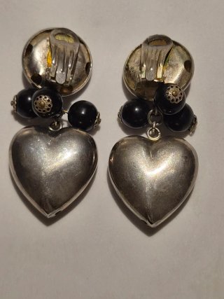 Pendientes vintage corazón plata y ônix
