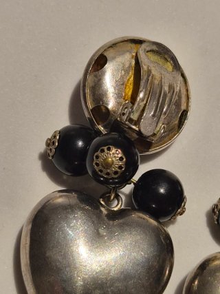 Pendientes vintage corazón plata y ônix
