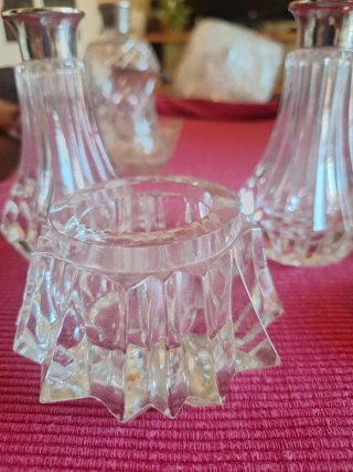 Juego Tocador Cristal Tallado y Plata Antiguo