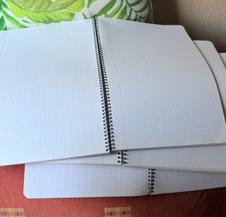 3 libretas espiral naranja, verde y beige