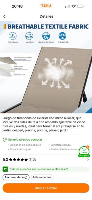 Dos hamacas marrones de jardín nuevas