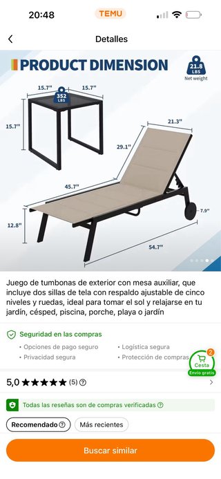 Dos hamacas marrones de jardín nuevas