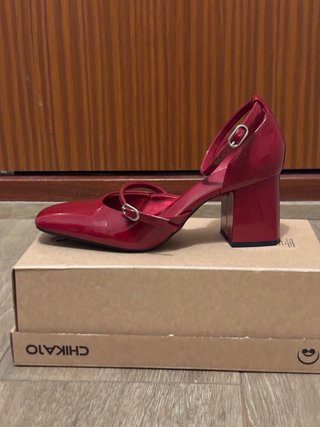 Zapatos Charol Tacón Bajo Rojo