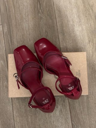 Zapatos Charol Tacón Bajo Rojo