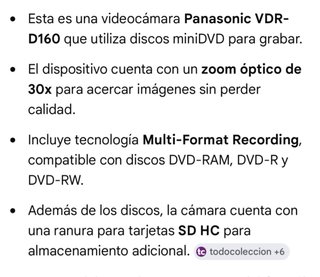Videocámara Panasonic DVD 30x Zoom