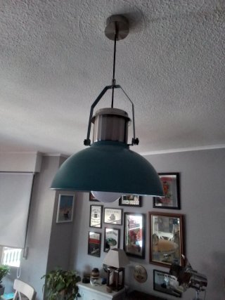 Lámpara colgante industrial verde  viejo y plata