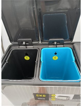 EKO | Recyclable Kitchen Trash Can 10L+10L+10L with Pedal | 30L Stainless Steel Anti-fingerprint | Triple Compartment with Soft