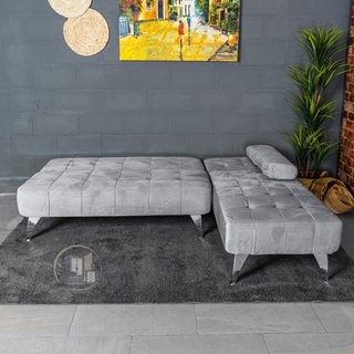 Sofá-cama chaise-longue gris terciopelo