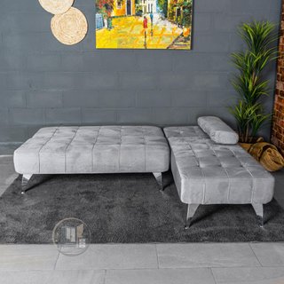 Sofá-cama chaise-longue gris terciopelo