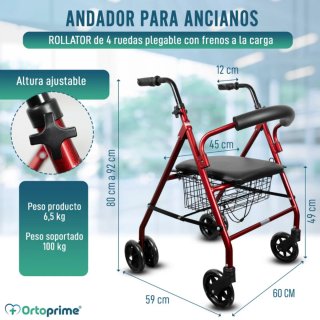 Andador Rollator de Aluminio con Freno a la Carga