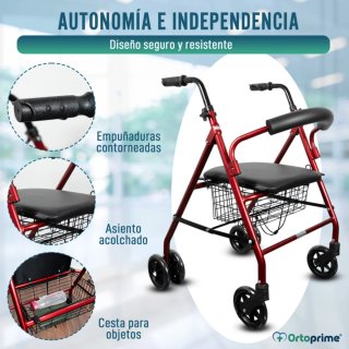 Andador Rollator de Aluminio con Freno a la Carga