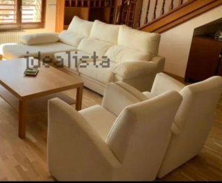 Sofá chaise longue y 2 butacas tela