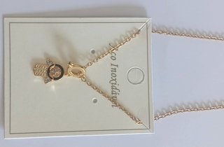 Colar Aço Inox Dourado Mão Fátima Hamsa