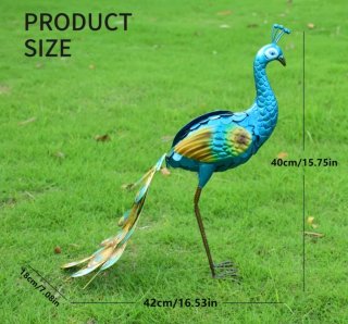 Figura pavo real decorativa metal azul y dorado