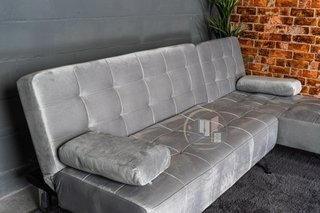 Sofá-cama chaise-longue gris terciopelo