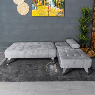 Sofá-cama chaise-longue gris terciopelo