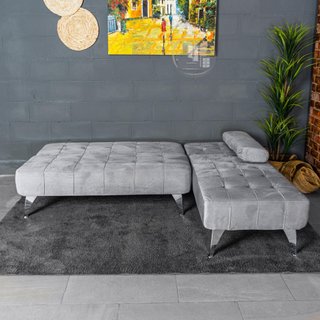 Sofá-cama chaise-longue gris terciopelo