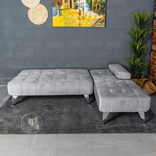 Sofá-cama chaise-longue gris terciopelo