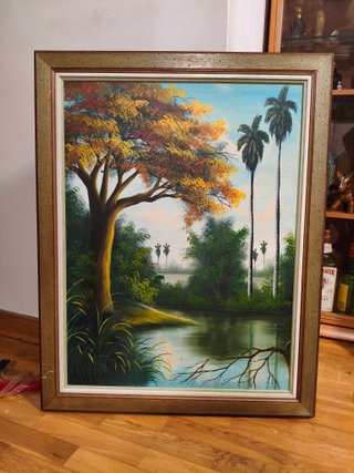 Cuadro paisaje óleo marco dorado