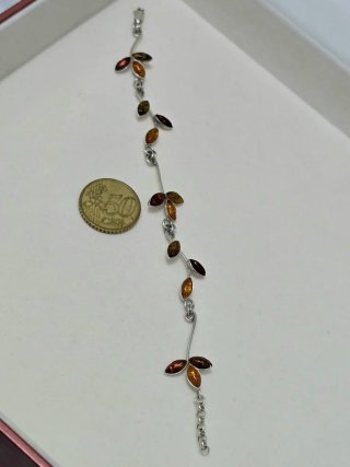 Pulsera Plata 925 Ley Ámbar Hojas