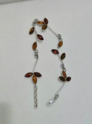 Pulsera Plata 925 Ley Ámbar Hojas