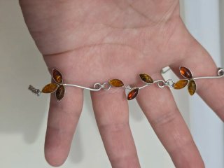 Pulsera Plata 925 Ley Ámbar Hojas
