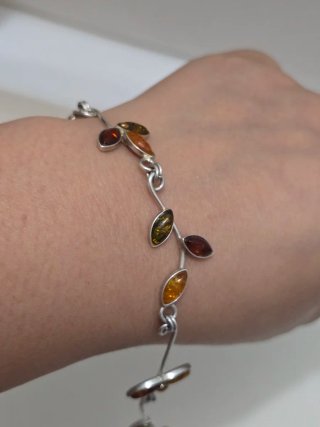 Pulsera Plata 925 Ley Ámbar Hojas