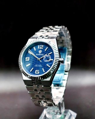 Reloj de Vestir Azul Bisel Estriado 40mm