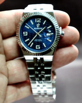 Reloj de Vestir Azul Bisel Estriado 40mm