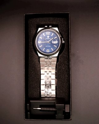 Reloj de Vestir Azul Bisel Estriado 40mm